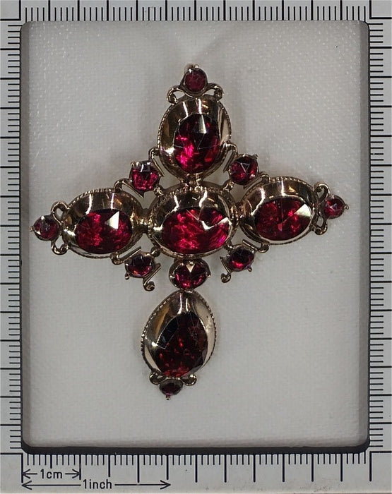 Pendentif Or, grenats Croix Badine 58 Facettes 22354-0097