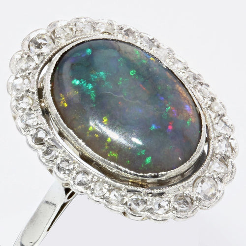 Bague 59 Bague opale noire et diamants ancienne 58 Facettes 22-226