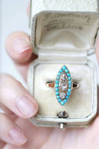 Bague Bague marquise turquoises et diamants 58 Facettes