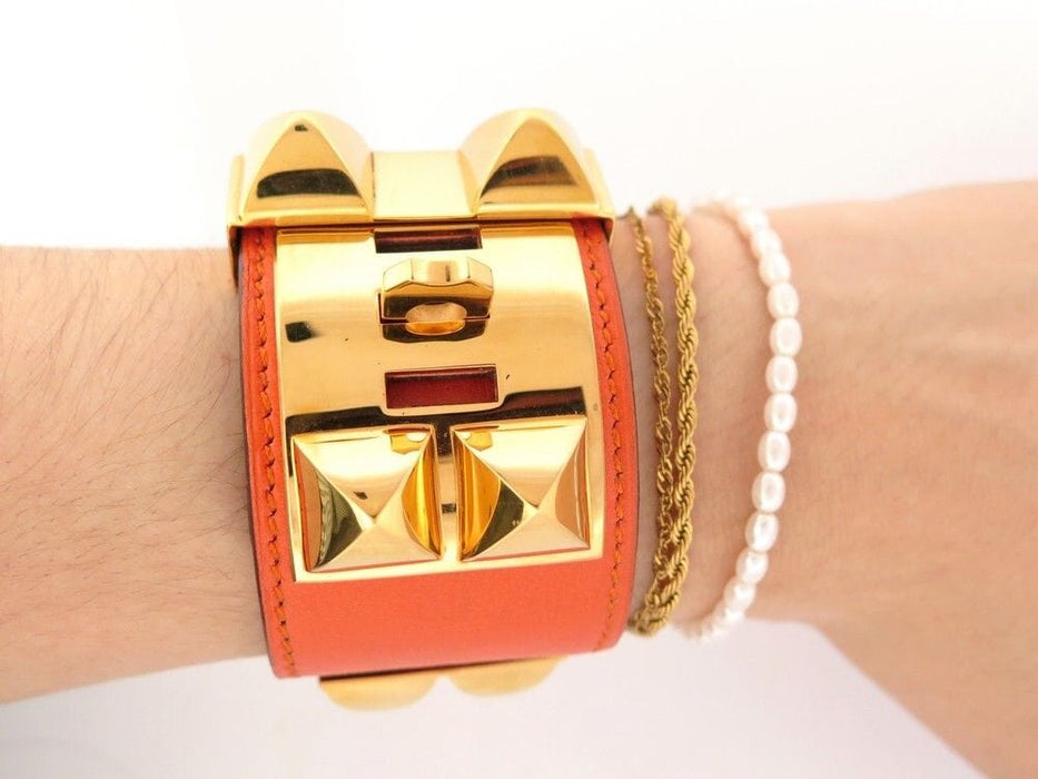 Bracelet bracelet HERMES collier de chien medorcuir swift orange dore 58 Facettes 254417