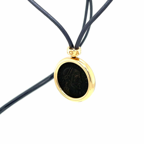 Pendentif Collier pendentif Bulgari Monete Constantinus Coin dentelle noire en or jaune 58 Facettes