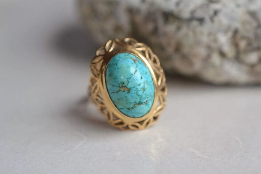 Bague Bague ajourée cabochon de Turquoise 58 Facettes Ref1566