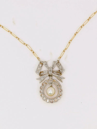 Collier Collier nœud Belle Epoque Or jaune Diamants Perle fine 58 Facettes 1022.5