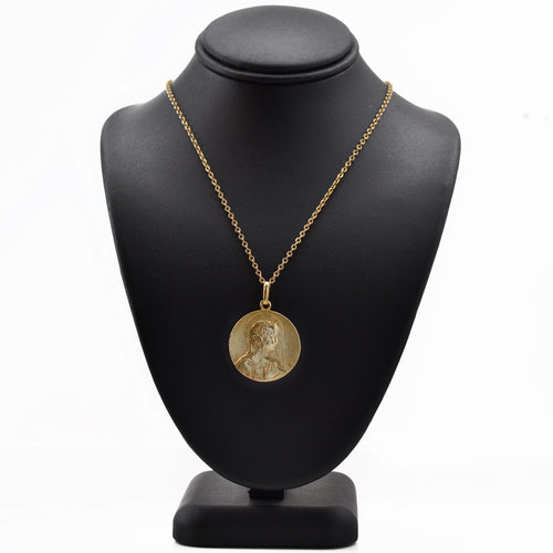 Pendentif Médaille ancienne or jaune Vierge auréolée et fleur de lys 58 Facettes 13-022C