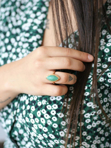 Bague marquise amazonite & or rose 58 Facettes