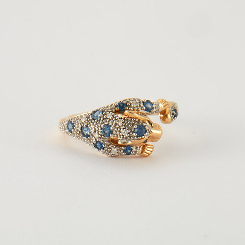 Bague 54 Bague panthère en Or jaune, saphirs & diamants 58 Facettes