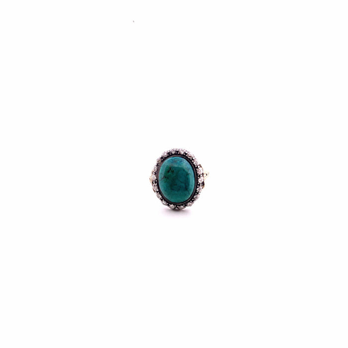 Bague Bague or argent turquoise diamants 58 Facettes