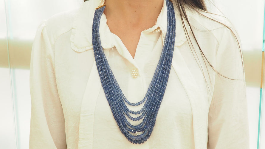 Collier Collier saphir en or jaune, perles de culture 58 Facettes 32164