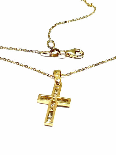 Collier chaine et pendentif croix en or jaune et diamants 58 Facettes