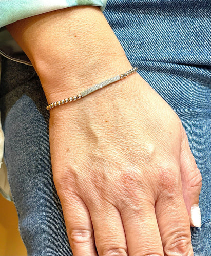 Bracelet Bracelet or blanc boules et barrettes diamants 58 Facettes