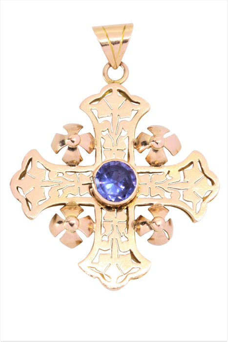 Pendentif CROIX ANCIENNE SAPHIR VIOLET 58 Facettes 046931