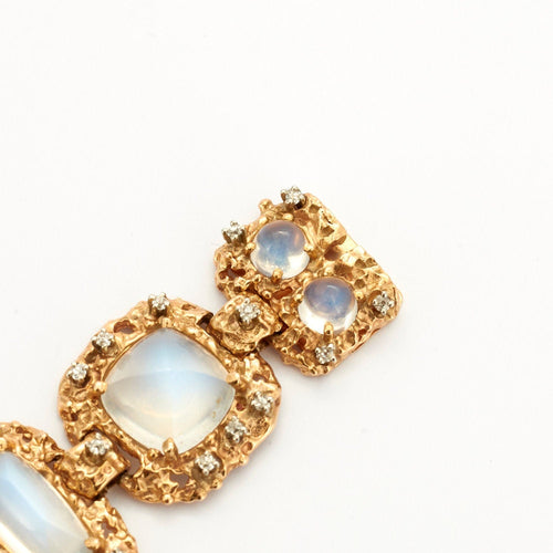 Bracelet SERVAN - Parure en or jaune, pierres de lune et diamants 58 Facettes