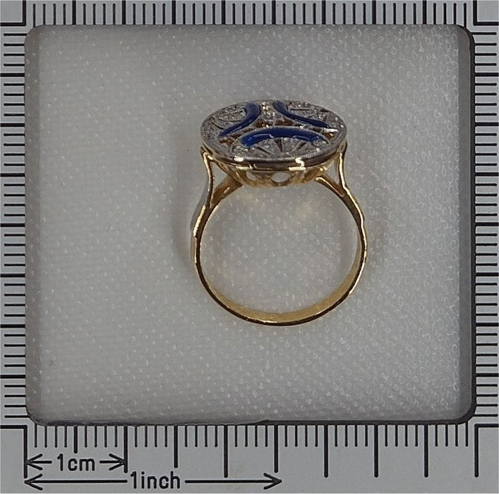 Bague 50 Bague de fiançailles diamant Art Déco avec émail bleu 58 Facettes 22236-0281