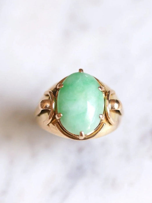 Bague Bague chevalière boule vintage en or rose et jade 58 Facettes