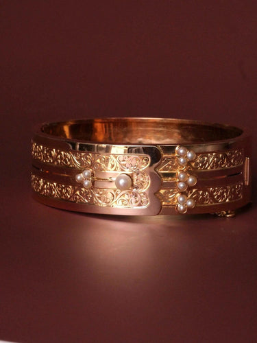 Bracelet Bracelet manchette Trèfle or rose et perles fines 58 Facettes