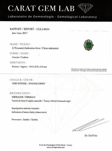 Bague 54 Bague pompadour or jaune et platine, émeraude 2.70 carats, diamants. 58 Facettes 30765