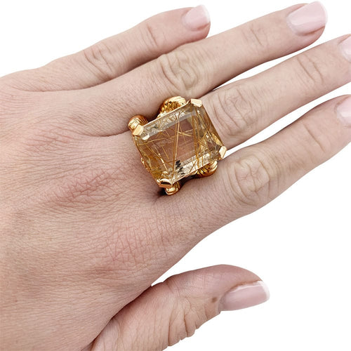 Bague 53 Bague en or jaune et quartz cheveux d'ange. 58 Facettes 30706