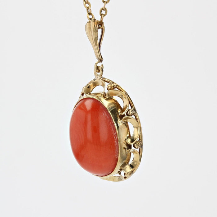 Collier Pendentif or jaune et corail cabochon 58 Facettes 19-090A