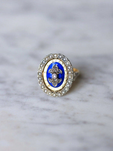 Bague Bague ancienne pivotante émaillée, or et argent sertie de diamant 58 Facettes