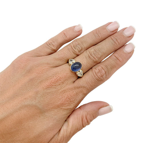 Bague 53 Bague saphir cabochon 6 cts, diamants coeurs. 58 Facettes 31736