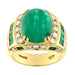 Ring 54.5 Yellow gold ring with cabochon emerald, baguette-cut diamonds and emeralds 58 Facettes G3201