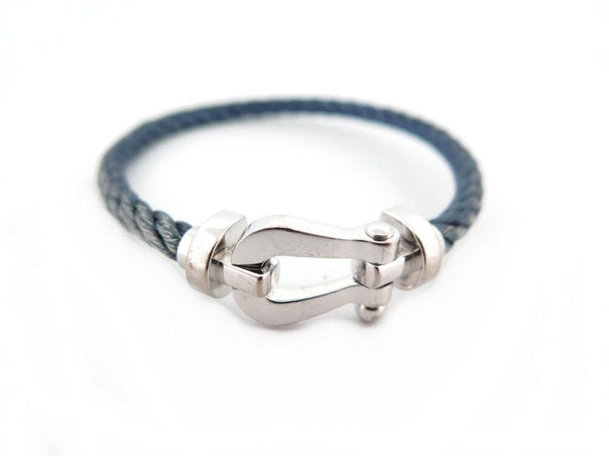 Bracelet bracelet FRED force 10 gm manille en or blanc 18k cable bleu 18cm 58 Facettes 253261