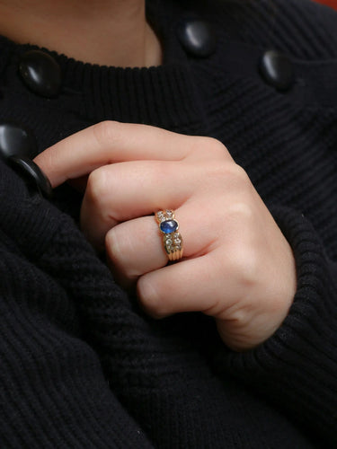 Bague 53 Bague Or jaune Diamants Saphir ovale 58 Facettes J168