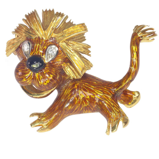 Broche Lion en or émaillé avec diamant 58 Facettes 22091-0015