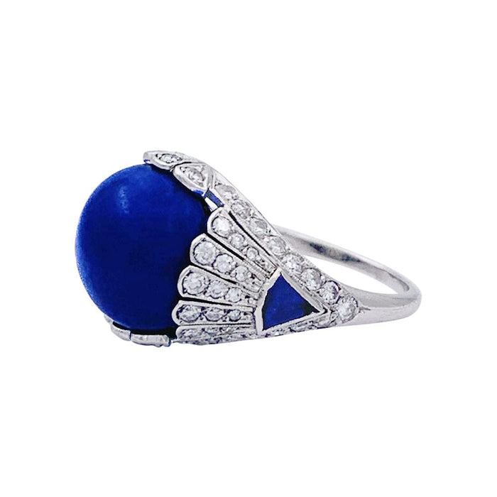 Bague 55 Bague ancienne, platine, lapis lazuli et diamants. 58 Facettes 33086