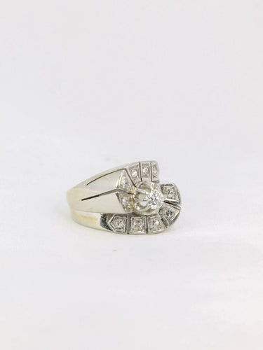 Bague 54 Bague tank Or blanc Platine Diamants 58 Facettes J162