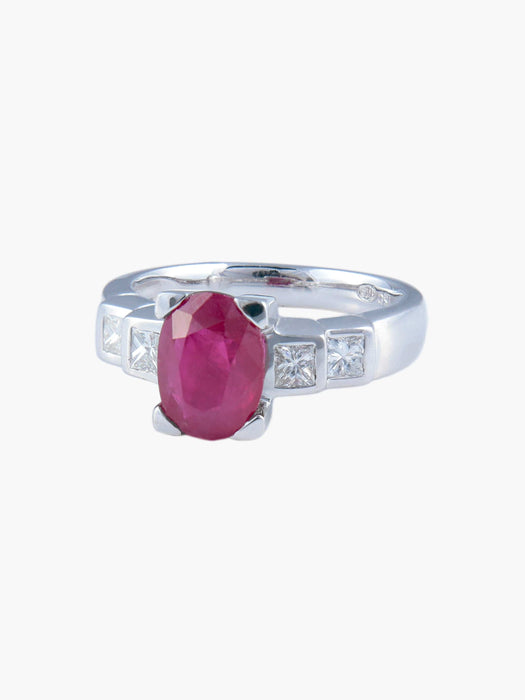 Bague 52 Bague Rubis et Diamants princesse 58 Facettes