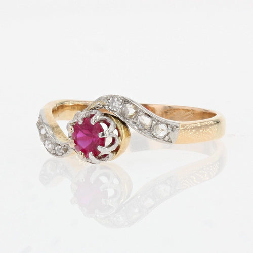 Bague 52 Bague ancienne asymétrique rubis et diamants 58 Facettes 21-086
