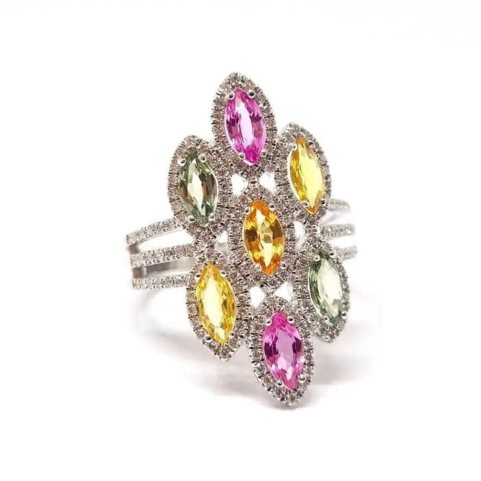 Bague Bague navettes saphirs multicolores diamants or blanc 58 Facettes