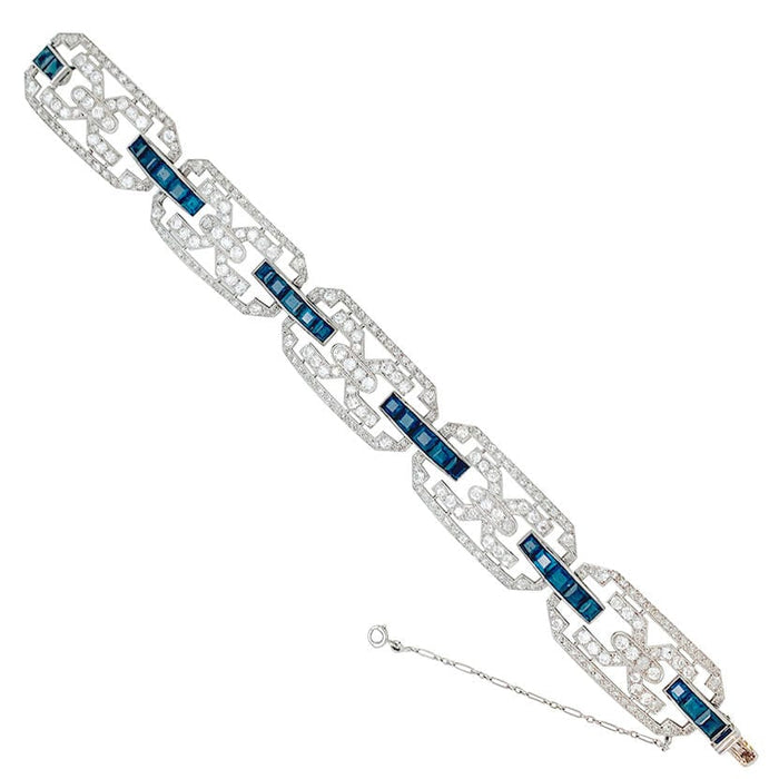Bracelet Bracelet Art Déco en platine, diamants et saphirs. 58 Facettes 31165