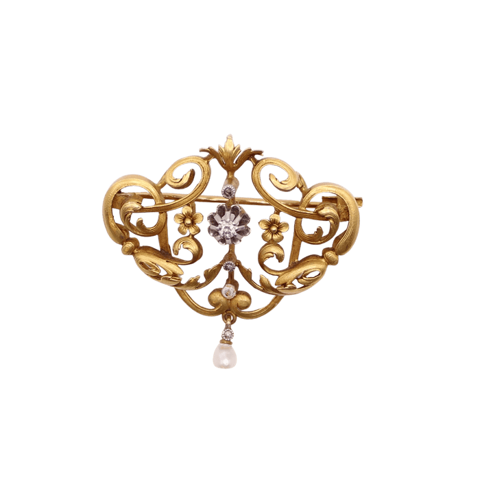 Broche Broche et/ou Pendentif ancien or 18k, Art Nouveau Diamants et Perle fine 58 Facettes