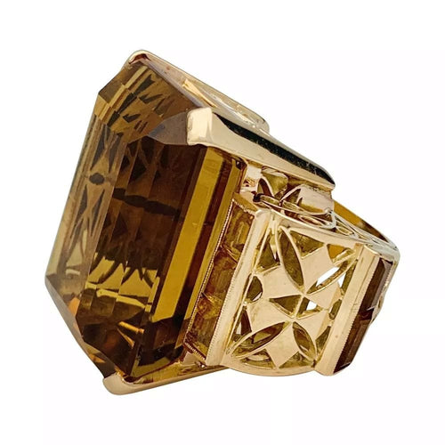 Bague 47 Bague Tank, or rose et citrines. 58 Facettes 31699