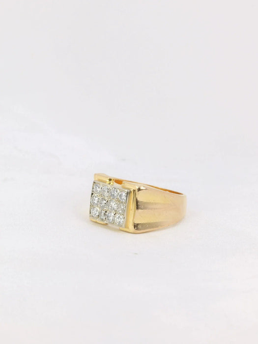 Bague 50 Chevalière Or jaune Plateau pavé de Diamants 58 Facettes J163