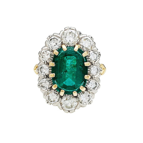Bague 54 Bague pompadour or jaune et platine, émeraude 2.70 carats, diamants. 58 Facettes 30765