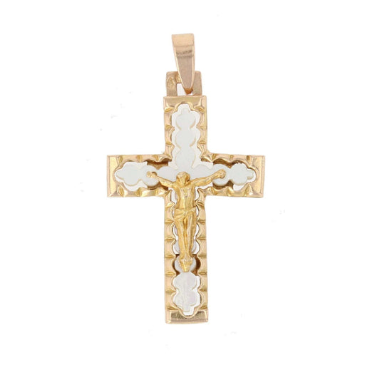 Pendentif Croix du Christ or jaune et nacre 58 Facettes 19-498C