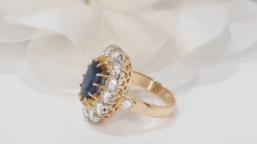 Bague 47.5 Bague Pompadour Or jaune Saphir Diamants 58 Facettes 32191