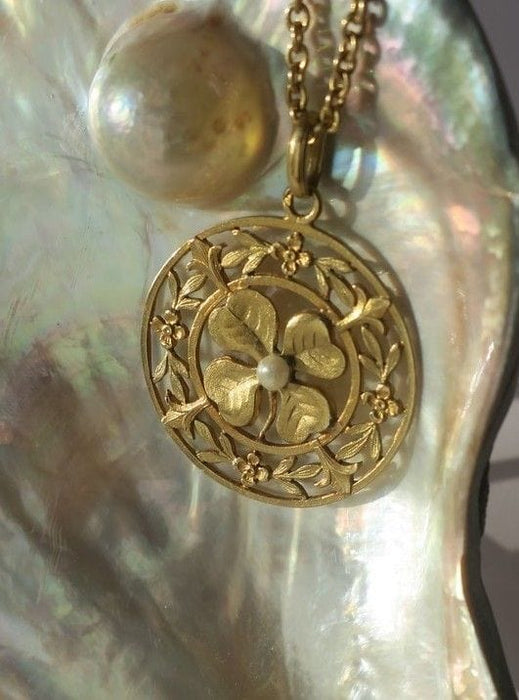 Pendentif Pendentif Art Nouveau trèfle chance or 58 Facettes