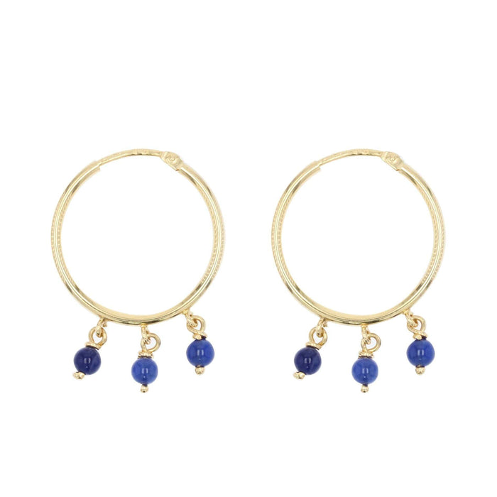 Boucles d'oreilles Créoles en or et perles de verre bleu 58 Facettes 19-070C