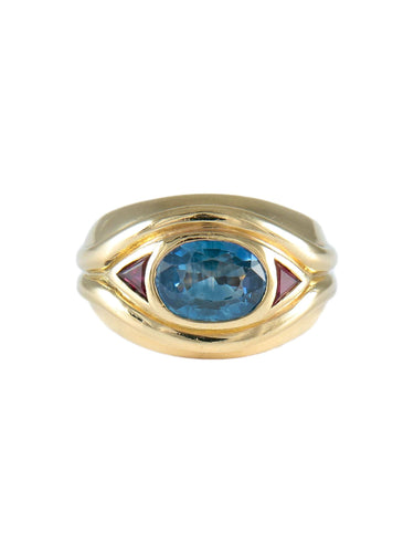 Bague Or Jaune / Saphir / 51 BAGUE " BLUE-EYE" OR & PIERRES 58 Facettes BO/220013