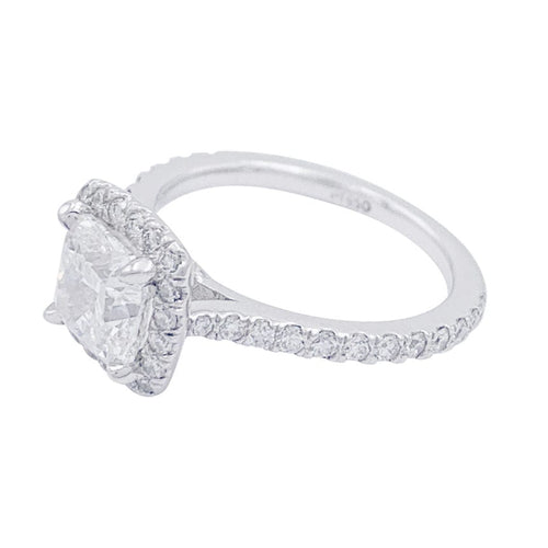 Bague 51 Bague diamant coussin, platine. 58 Facettes 32601