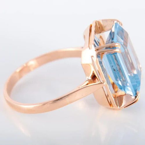 Bague Bague or jaune Topaze bleue rectangulaire 58 Facettes