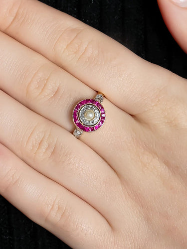 Bague Or Jaune / Diamants / 53 BAGUE ART DECO OR, DIAMANTS & RUBIS 58 Facettes BO/220012