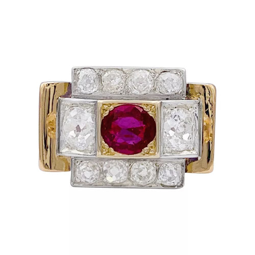 Bague 53 Bague Tank en or jaune, platine, rubis et diamants. 58 Facettes 33120