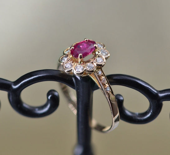 Bague 54 Bague fleur or jaune rubis diamants 58 Facettes 22-502