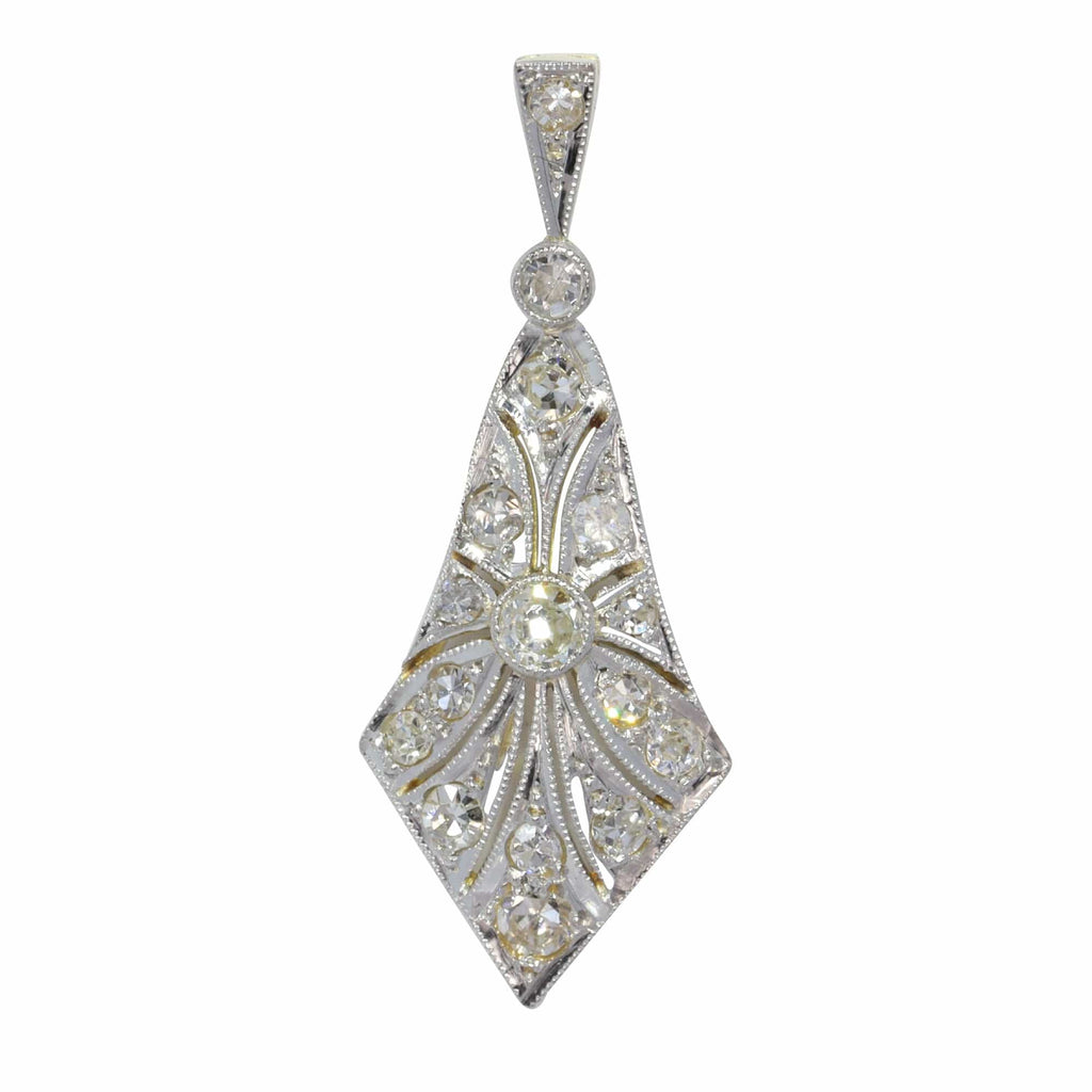 Pendentif Art Déco En Or Rose 18k Avec Diamant Ancien 0,10 Carats - Années 1920, Occasion