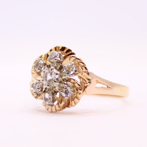 Bague Bague florale Pierres blanches, Or jaune 58 Facettes